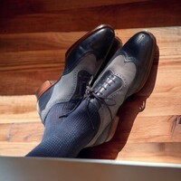 Handmade Men's Black and Gray Leather and Suede Shoes ,Wing Tip Lace Up Brogue Toe Shoes - Thumbnail 1