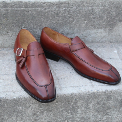 Crafted leather classic brown leather monk strap shoes - Thumbnail 5