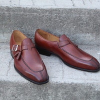 Crafted Leather Classic Brown Leather Monk Strap Shoes - Thumbnail 1