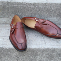 Crafted Leather Classic Brown Leather Monk Strap Shoes - Thumbnail 2
