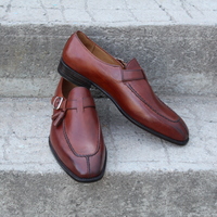 Crafted Leather Classic Brown Leather Monk Strap Shoes - Thumbnail 3