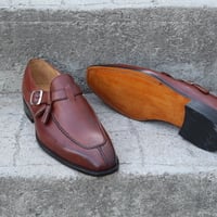 Crafted Leather Classic Brown Leather Monk Strap Shoes - Thumbnail 5