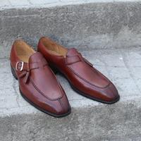 Crafted Leather Classic Brown Leather Monk Strap Shoes - Thumbnail 6