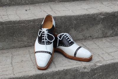 Crafted Leather Classic Black White Crocodile/Alligator Leather Dress Lace up Oxford Shoes