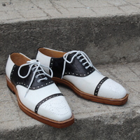 Crafted Leather Classic Black White Crocodile/Alligator Leather Dress Lace up Oxford Shoes - Thumbnail 1