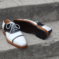 Crafted Leather Classic Black White Crocodile/Alligator Leather Dress Lace up Oxford Shoes - Thumbnail 2