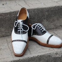 Crafted Leather Classic Black White Crocodile/Alligator Leather Dress Lace up Oxford Shoes - Thumbnail 3
