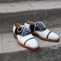 Crafted Leather Classic Black White Crocodile/Alligator Leather Dress Lace up Oxford Shoes - Thumbnail 4