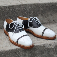 Crafted Leather Classic Black White Crocodile/Alligator Leather Dress Lace up Oxford Shoes - Thumbnail 6