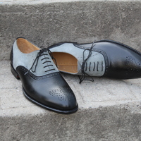 Crafted Leather Men Black Gray Suede Leather Oxford Lace up Dress Shoes - Thumbnail 1