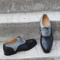 Crafted Leather Men Black Gray Suede Leather Oxford Lace up Dress Shoes - Thumbnail 6