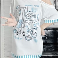 Striped oblique collar off-shoulder landmine water system short-sleeved sexy top T-shirt - Thumbnail 3