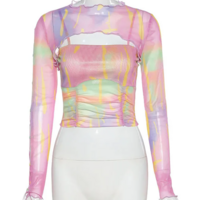 Y2K RAINBOW 2-PIECES SET MESH TOP - Thumbnail 4