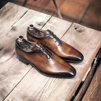Handmade Men's Brown Two Tone Leather Shoes ,Lace Up Dress shoes - Thumbnail 1