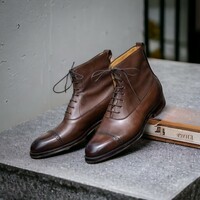 Handmade Men's Brown Leather Boot ,Lace Up Cap Toe Ankle High Boot - Thumbnail 1