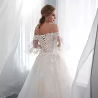 Country Dresses Bohemian Boho Lace Appliqued Bridal Gowns Long Sleeve Sweep Train Beach Wedding Dress luxury designer boho Country bride Gowns - Thumbnail 2