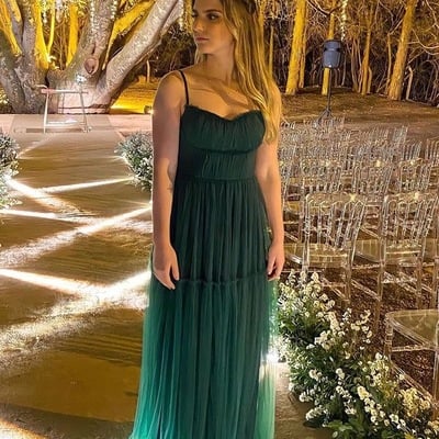 Dark green prom dresses spaghetti straps tulle  - Thumbnail 1