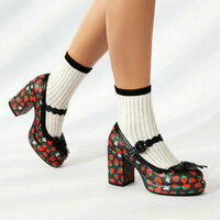 Sweet Strawberry Bowknot Mary Jane High Heels - 3colors - Thumbnail 3