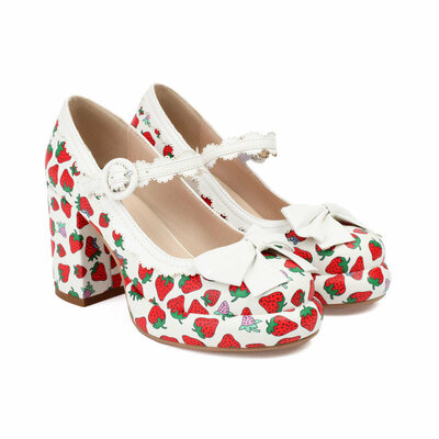 Sweet Strawberry Bowknot Mary Jane High Heels - 3colors