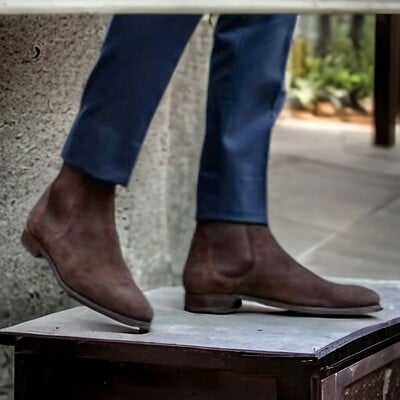 Handmade men's chocolate brown suede boot ,ankle high chelsea boot - Thumbnail 1