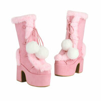 Furry Pompom Heeled Boots - 3colors - Thumbnail 7