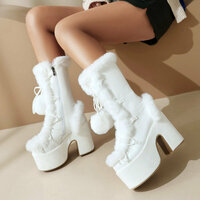 Furry Pompom Heeled Boots - 3colors - Thumbnail 4