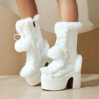 Furry Pompom Heeled Boots - 3colors - Thumbnail 3