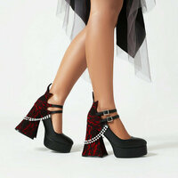 Gothic Lace Splicing Pearl Chain Pumps - Thumbnail 1