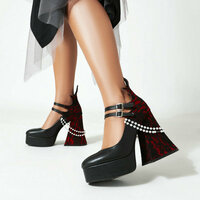 Gothic Lace Splicing Pearl Chain Pumps - Thumbnail 2