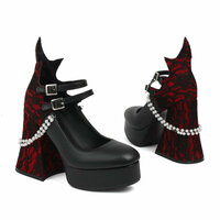 Gothic Lace Splicing Pearl Chain Pumps - Thumbnail 4