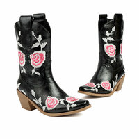 Rose Flower Embroidered Cowboy Boots - Thumbnail 5