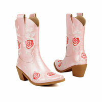 Rose Flower Embroidered Cowboy Boots - Thumbnail 4