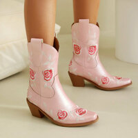 Rose Flower Embroidered Cowboy Boots - Thumbnail 2