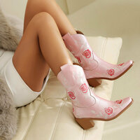 Rose Flower Embroidered Cowboy Boots - Thumbnail 3