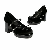 Velvet Bowknot Mary Jane High Heels - Thumbnail 5