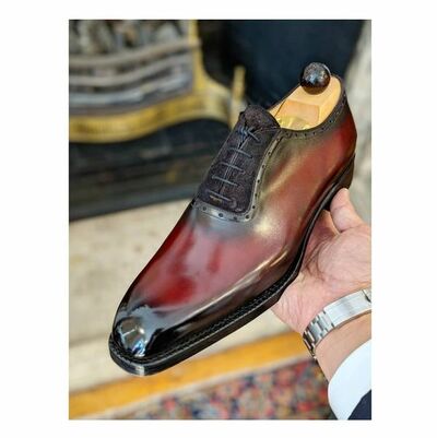Handmade Anotherone Burgundy Formal Wear Lace Up Dress Shoes For Men's