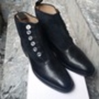Black Calf and Black Suede Leather Men Button Ankle High Dress Boot - Thumbnail 2