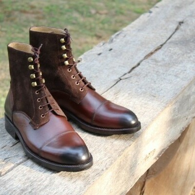  brown leather and suede ankle high lace up boot