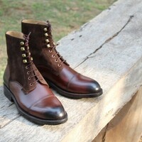  Brown Leather and Suede Ankle High Lace up Boot - Thumbnail 1