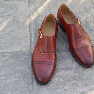 Crafted leather classic genuine leather single monk strap dress shoes - Thumbnail 4