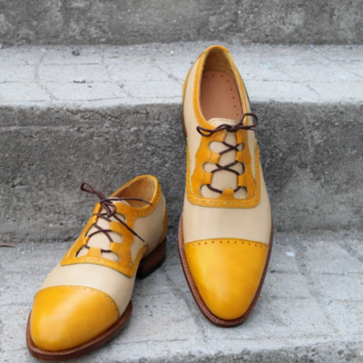 Crafted leather 3 loop oxford straight-tip, gillie spectator style lace up dress wedding shoes - Thumbnail 5