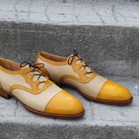 Crafted Leather 3 Loop Oxford Straight-tip, Gillie Spectator Style Lace up Dress Wedding Shoes - Thumbnail 1