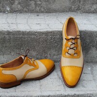 Crafted Leather 3 Loop Oxford Straight-tip, Gillie Spectator Style Lace up Dress Wedding Shoes - Thumbnail 2