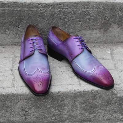 Crafted leather purple patina leather wingtip oxford lace up dress shoes - Thumbnail 5