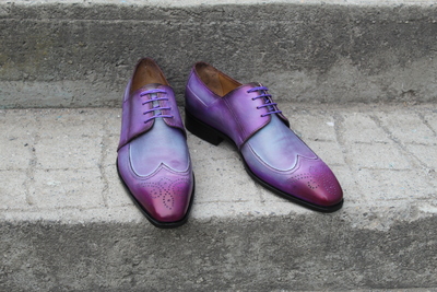 Crafted Leather Purple Patina Leather Wingtip Oxford Lace up Dress Shoes