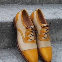 Crafted Leather 3 Loop Oxford Straight-tip, Gillie Spectator Style Lace up Dress Wedding Shoes - Thumbnail 6