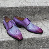 Crafted Leather Purple Patina Leather Wingtip Oxford Lace up Dress Shoes - Thumbnail 2