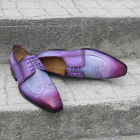 Crafted Leather Purple Patina Leather Wingtip Oxford Lace up Dress Shoes - Thumbnail 3
