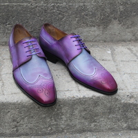 Crafted Leather Purple Patina Leather Wingtip Oxford Lace up Dress Shoes - Thumbnail 5
