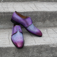 Crafted Leather Purple Patina Leather Wingtip Oxford Lace up Dress Shoes - Thumbnail 7